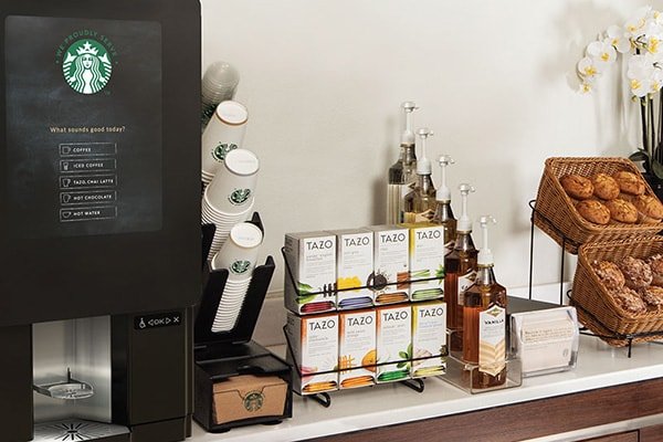 breakroom-with-custom-starbuck-coffee-dispenser Breakroom with a custom Starbucks coffee dispenser, Office Coffee Services in Dallas