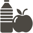 An icon of bottled water and an apple.