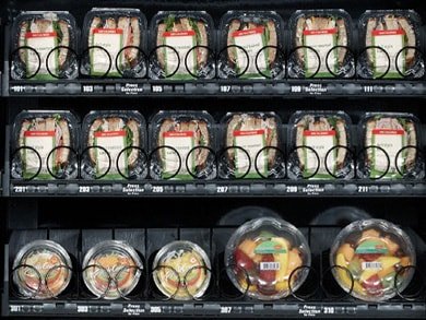 pre-packaged meals in a vending machine