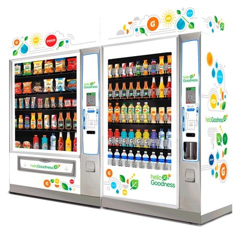 Break room vendor services in dallas, Two custom vinyl wrapped vending machines with drinks and snacks